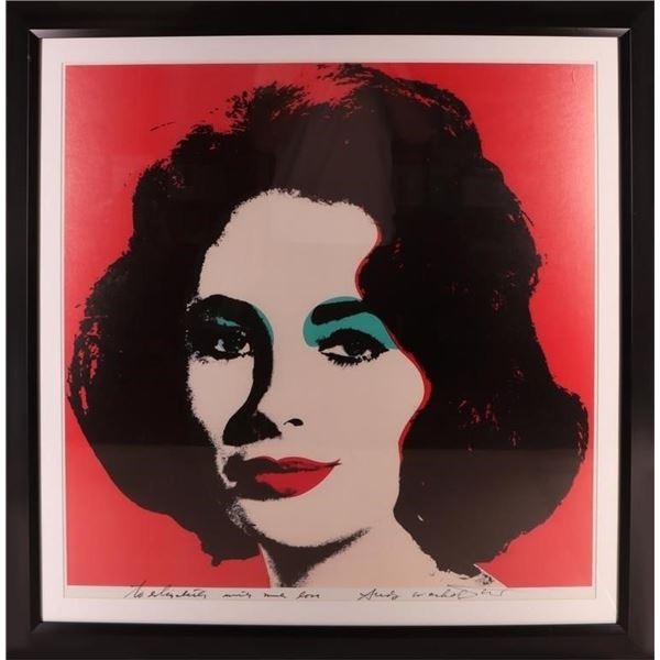 ANDY WARHOL LIZ IN RED OFFSET LITHOGRAPH SIGNED