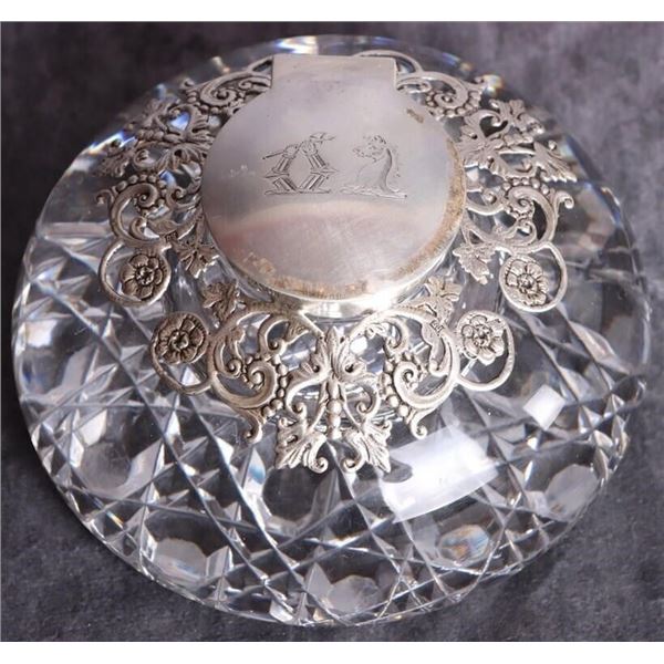 SILVER VICTORIAN INKWELL BY SAMUEL JACOB