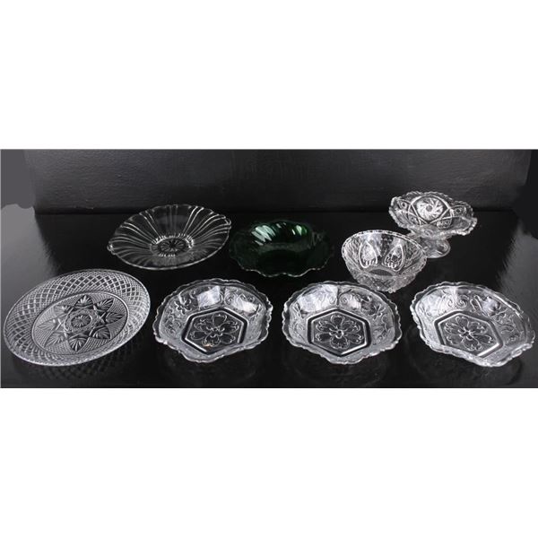 ASSORTED ETCHED GLASS BOWLS & PLATES - LOT OF 8