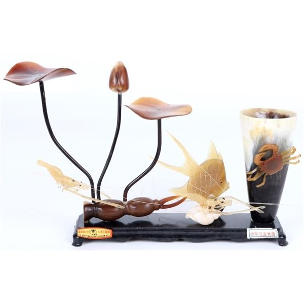 CHINESE BAISHI CARVED HORN SHRIMP SCULPTURE