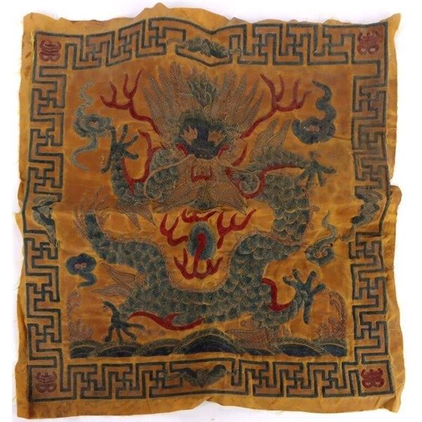 ANTIQUE CHINESE YELLOW EMBROIDERED TAPESTRY