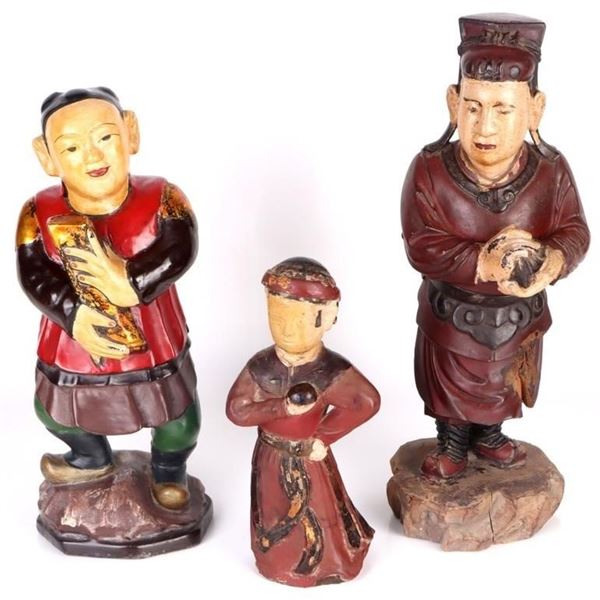 ANTIQUE CHINESE TAOIST TEMPLE FIGURES - LOT OF 3