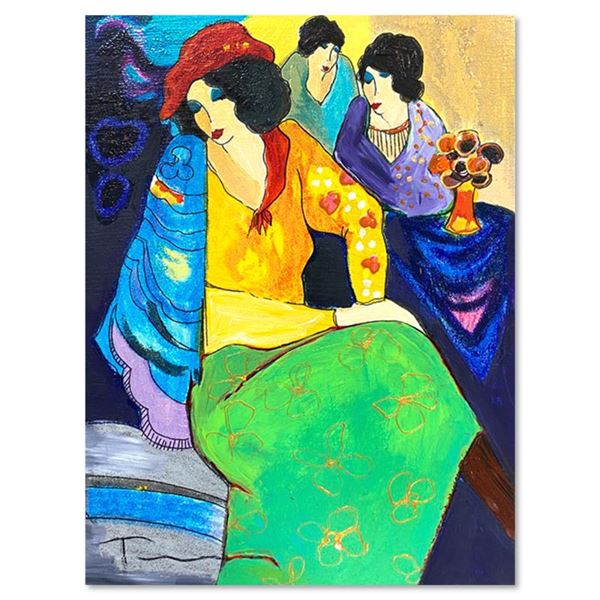 Itzchak Tarkay (1935-2012) "Blue Mood" Original Mixed Media on Board