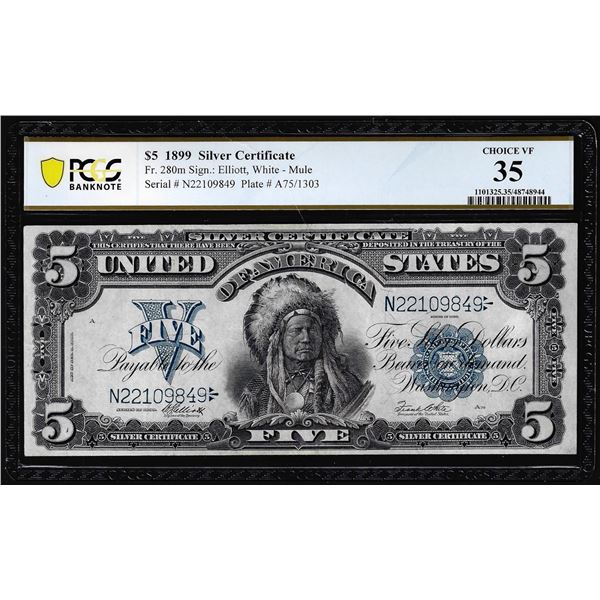 1899 $5 Indian Chief Silver Certificate Note Fr.280m PCGS Choice VF 35