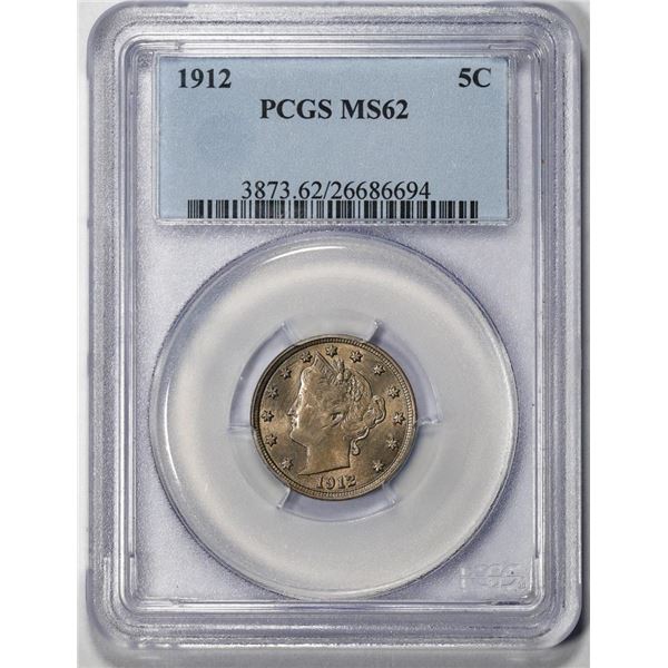 1912 Liberty V Nickel Coin PCGS MS62