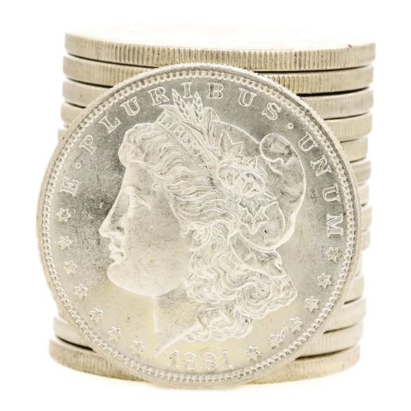 Lot of (15) Brilliant Uncirculated 1881-S $1 Morgan Silver Dollar Coins