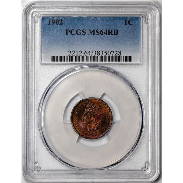 1902 Indian Cent Coin PCGS MS64RB Amazing Toning