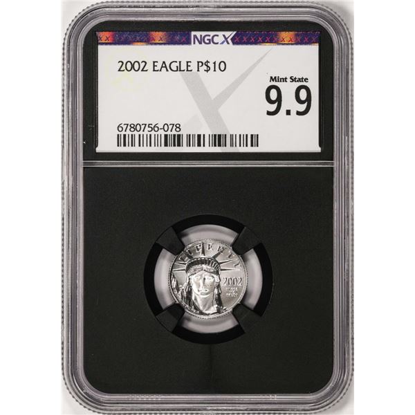 2002 $10 Platinum American Eagle Coin NGCX Mint State 9.9