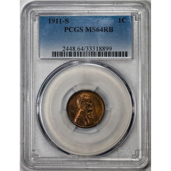 1911-S Lincoln Wheat Cent Coin PCGS MS64RB
