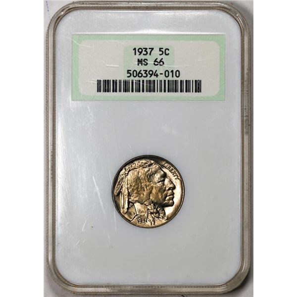 1937 Buffalo Nickel Cent Coin NGC MS66 Old Fatty Holder Nice Toning