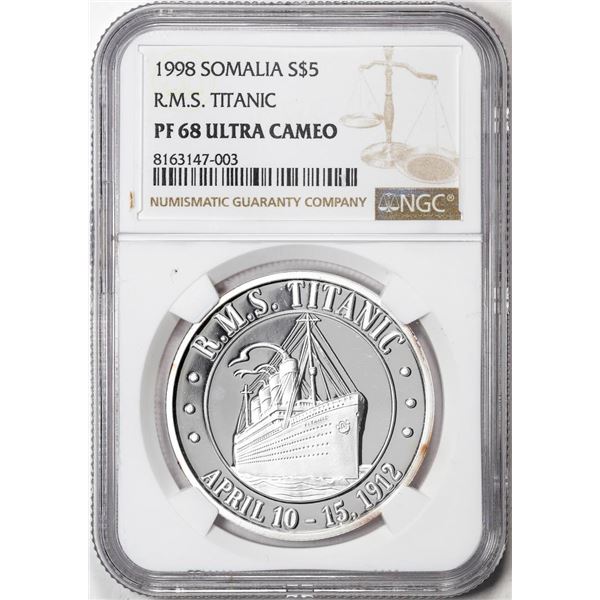 1998 Somalia $5 Proof R.M.S. Titanic Silver Coin NGC PF68 Ultra Cameo