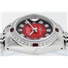 Image 9 : Rolex Ladies Stainless Steel Red Vignette Ruby and Diamond Datejust Wristwatch