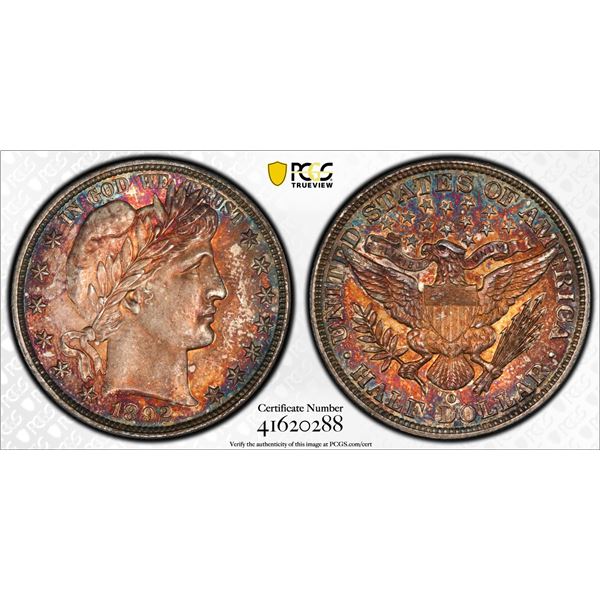 1892-O Barber Half Dollar Coin PCGS MS63 Amazing Toning