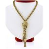 Image 1 : 14K Yellow Gold Long Rope Chain Textured Knot Slide Dual Tassel Lariat Necklace
