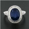 Image 3 : Estate Platinum GIA Oval Ceylon Bezel Sapphire Pave Diamond Halo Engagement Ring