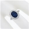 Image 4 : Estate Platinum GIA Oval Ceylon Bezel Sapphire Pave Diamond Halo Engagement Ring