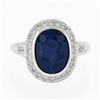 Image 5 : Estate Platinum GIA Oval Ceylon Bezel Sapphire Pave Diamond Halo Engagement Ring