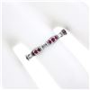 Image 3 : Unique 14k White Gold Round Ruby & Baguette Diamond Milgrain Stack Band Ring