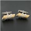 Image 6 : Vintage 14k TT Gold Diamond Polished & Florentine Finish Tube Swivel Cuff Links