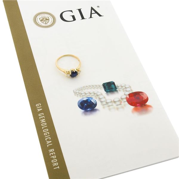 Vintage 14k Gold 1.32 ctw GIA Burma NO HEAT Cushion Sapphire & Round Diamond Rin