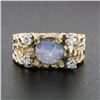 Image 2 : Unisex Vintage 14K Yellow Gold Oval Cabochon Star Sapphire & Diamond Nugget Ring