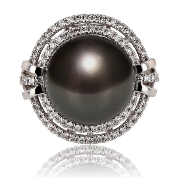 13mm Tahitian Pearl and 0.43 ctw Diamond Platinum Ring