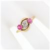 Image 3 : Antique Victorian 18K Gold 1.18 ctw Diamond & European Pink Sapphire 3 Stone Rin