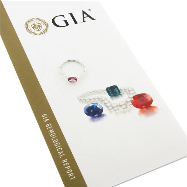 18k White Gold 0.81 ctw GIA Cushion Padparadscha Sapphire Bezel Solitaire Ring