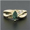 Image 2 : 14k Gold 0.66 ctw Marquise Emerald w/ Baguette Channel Diamond Engagement Ring