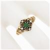 Image 3 : Antique Victorian 10k Rosy Yellow Gold Emerald & Seed Pearl w/ Scroll Work Ring