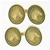 Image 2 : Men's English 18k Yellow Gold DETAILED Horse Head Green Enamel Border Cuff Links