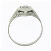 Image 6 : Vintage 18k Gold Diamond Solitaire Matte & Polished Hand Engraved Hexagon Ring
