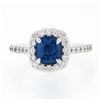 Image 4 : NEW Platinum 1.89 ctw GIA NO HEAT Cushion Blue Spinel Brilliant Diamond Halo Rin