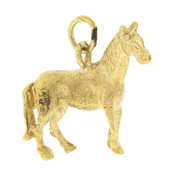 Vintage 14K Yellow Gold Detailed Polished 3D Horse Collectible Charm Pendant