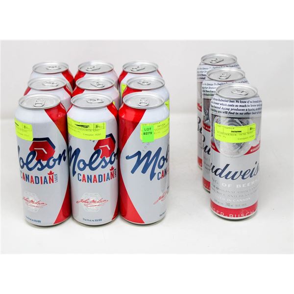 CASE OF 12 MIXED KING CANS; 3 BUDWEISER/ 9 MOLSON