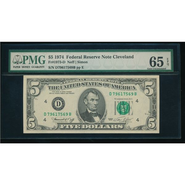 1974 $5 Cleveland FRN PMG 65EPQ
