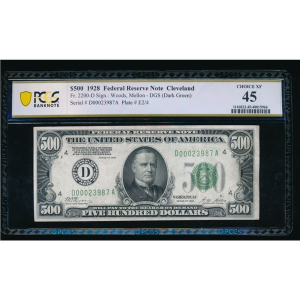 1928 $500 Cleveland FRN PCGS 45