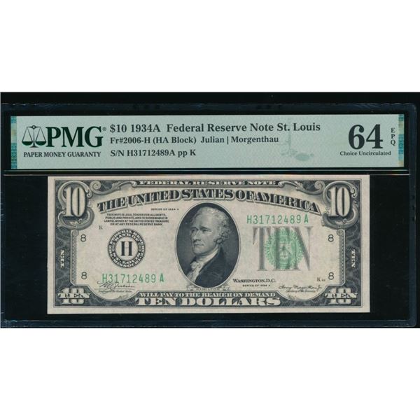 1934A $10 St Louis FRN PMG 64EPQ