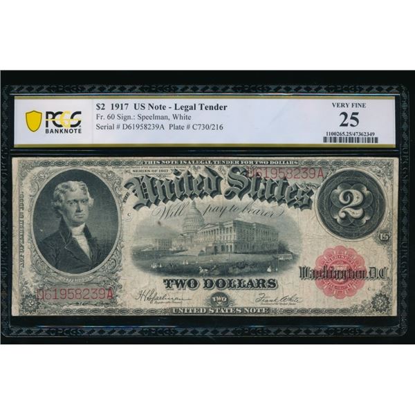 1917 $2 Legal Tender Note PCGS 25