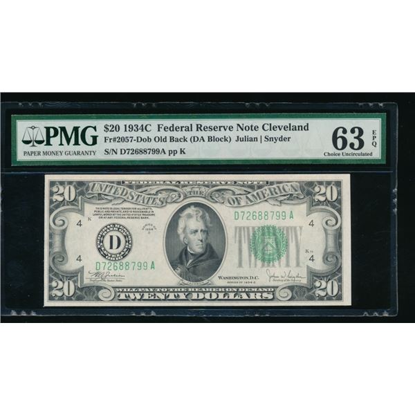 1934C $20 Cleveland FRN PMG 63EPQ