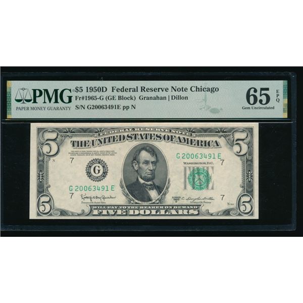 1950D $5 Chicago FRN PMG 65EPQ