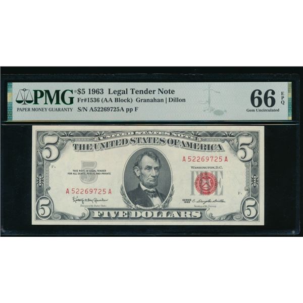 1963 $5 Legal Tender Note PMG 66EPQ