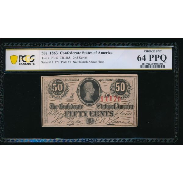 50 Cent 1863 T-63 Confederate PCGS 64PPQ