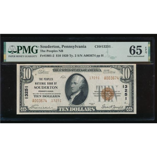 1929 $10 Souderton PA National PMG 65EPQ