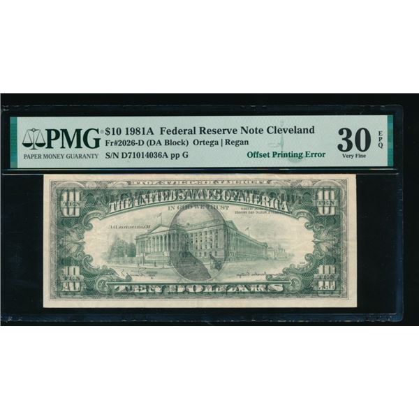1981A $10 ERROR Cleveland FRN PMG 30EPQ