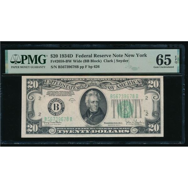 1934D $20 New York FRN PMG 65EPQ