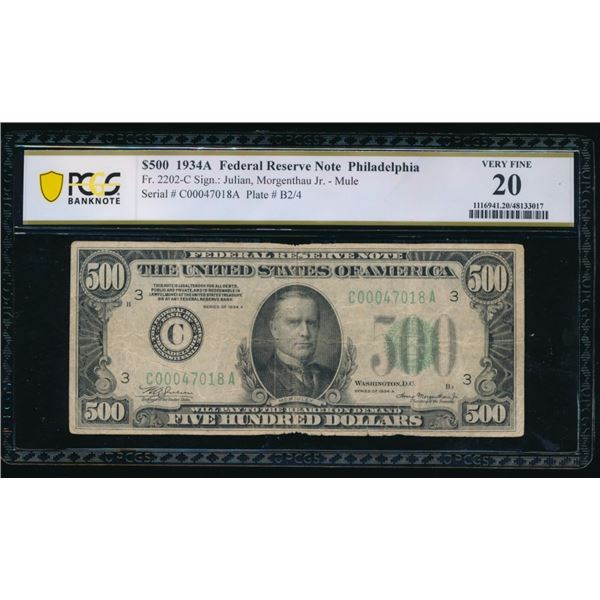 1934A $500 Philadelphia FRN PCGS 20