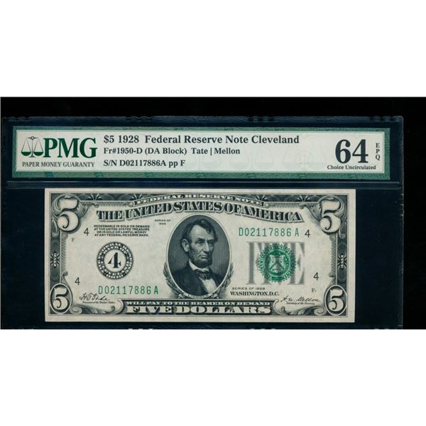 1928 $5 Cleveland FRN PMG 64EPQ