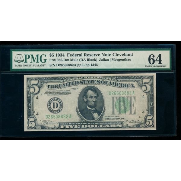 1934 $5 Cleveland FRN PMG 64