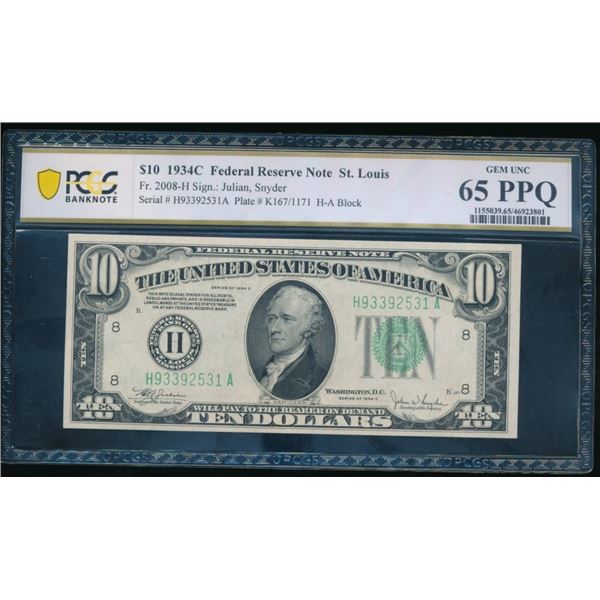 1934C $10 St Louis FRN PCGS 65PPQ